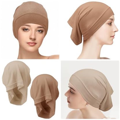 Loopeer 2 Pcs Hijab Undercaps No Slip for Women Islamic Muslim Hijab Cap Scarf for Turban Tube Neck Cover - color: Camel, Beige