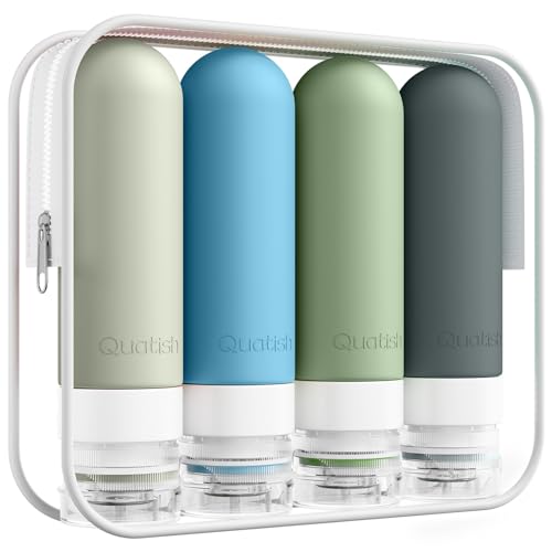 Quatish Travel Bottles for Toiletries, Original Patented Leak Proof Travel Size Containers, 3 oz Tsa Approved Silicone Shampoo and Conditioner Bottles, 4 Pack, Morandi - color: Morandi