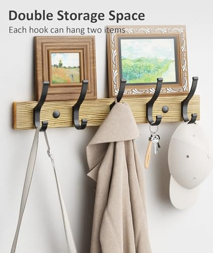 Optish Coat Rack Wall Mount, 16.5 Inches Wood Coat Hooks Wall Mount, Wall Coat Rack with 5 Hooks, Hat Rack Wall Hooks for Hanging Coat, Bag, Towel (1Pack, Natural) - color: Natural