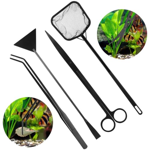 Aquarium Aquascaping 4-In-1 Kit, With Net Fish, Spatula Sand, Tweezers Curved & Scissors Curved, Fish Small For Kit Cleaning Tools Aquascape Plant Aquatic, Tanks Fish Aquariums Small