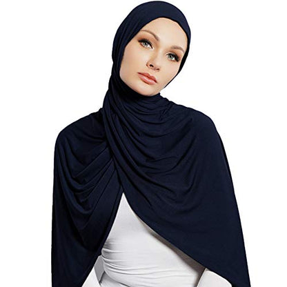 Soft Stretch Head Wrap Scarfs Long Turban Head Wrap Tie for Women - color: Navy Blue