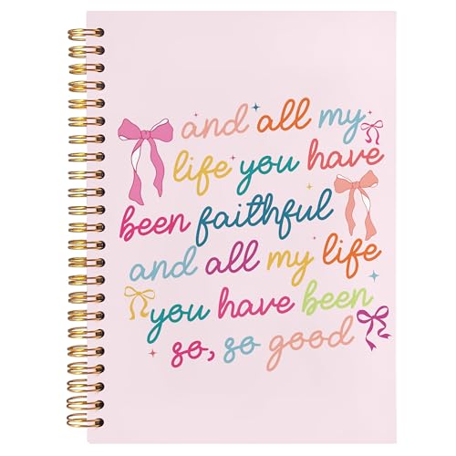 BearCake Coquette Bow Christian Notebook Journal, Religious Journal for Women, Christian Gifts for Women, and all My Life You Have Been Faithful Hardcover Spiral Notebook 5.5x8.3 - color: white Bible-so good