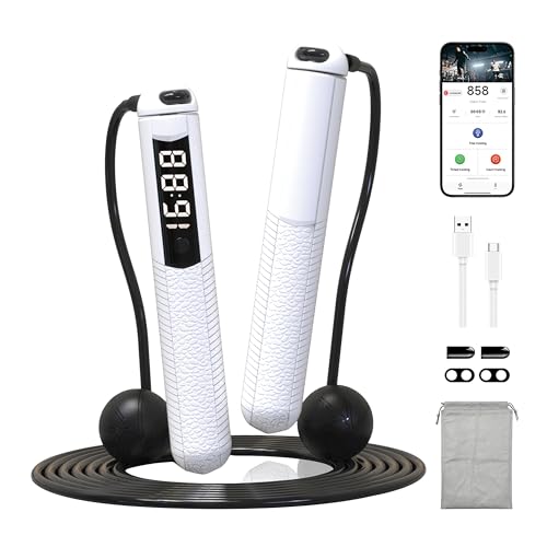 Cordless Gravity Jump Rope, Smart Jump Rope with Counter for Gym, Fat Burning & Calorie Burn, APP Data Analysis, Home Workout Equipment for Women ＆ Men - color: White