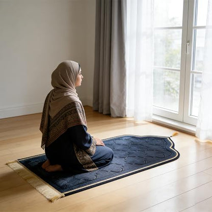 haozaikeji Muslim Prayer Rug Islamic Turkish Prayer Mat Thick Soft Janamaz Sajada Rug Praying Carpet for Ramadan Eid Travel - color: Black, size: L 25.59*43.43 inch (65*110cm)