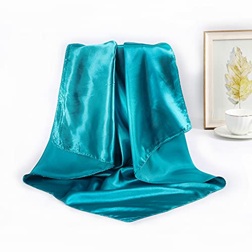 AWAYTR 35” Large Satin Square Head Scarf - 2Pcs Silk Like Floral Head Scarves Square Satin Hair Scarf Bandanas for Women - color: Blue/Pale Blue