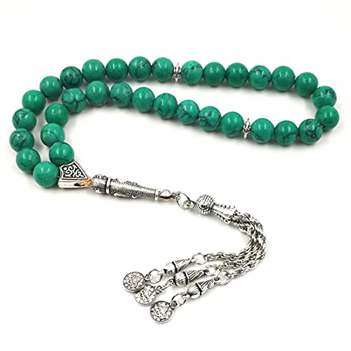 Tasbih Green Turquoise Stone misbaha Muslim Prayer Bead Turkish Accessories (10mm x 45 Beads) - size: 10mm x 45 beads