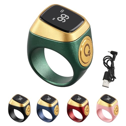 TreasureCave IQibla Smart for ZIKR Ring, Smart Ring Counter Digital Counter & Vibration Reminder, Unisex Azan Alarm Clock Finger Counter for Muslims(18mm Green) - size: 18mm green