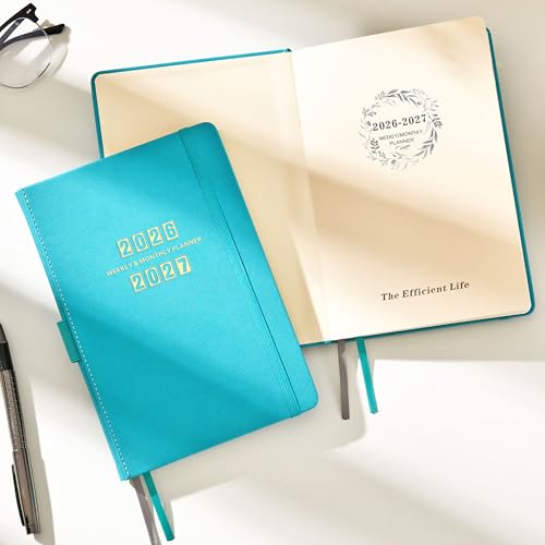 Artfan 2026-2027 Planner - 2026-2027 Planner Weekly and Monthly, Jul. 2026 - Jun. 2027, 26-27 Leather Planners, 5.75" x 8.25" - Green - color: Bluish Green