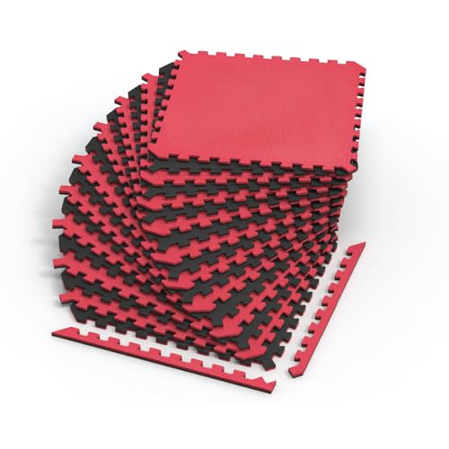 Dual-Sided Reversible 1/2" Foam Exercise Mats for Home Gym - Interlocking EVA Foam Tiles - color: Red / Black, size: 30 Tiles - 120 Sq. Ft.