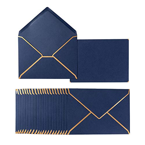 50 Pack A6 Envelopes Navy Blue 4x6 with Gold Border, 4.75x6.5 | Self-Adhesive, V Flap, For Wedding, Graduation, Baby Shower, Parties, Invitations - color: Navy Blue, size: A6 (4.75x6.5)