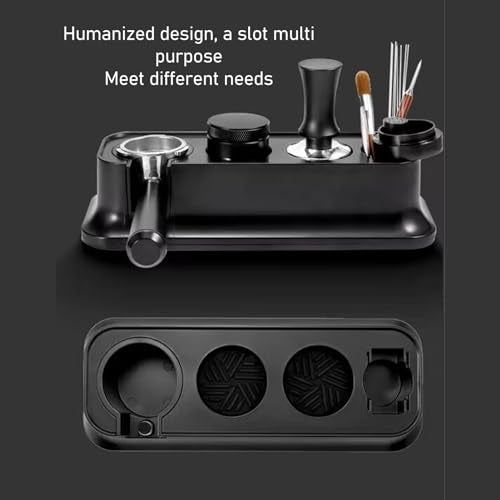 Aramox Coffee Tampering Station, ABS Material, Non Slip Silicone Mat, 51mm 53mm 58mm, Durable, with Small Accessories Storage Tank, for Desktop Protection (Black)