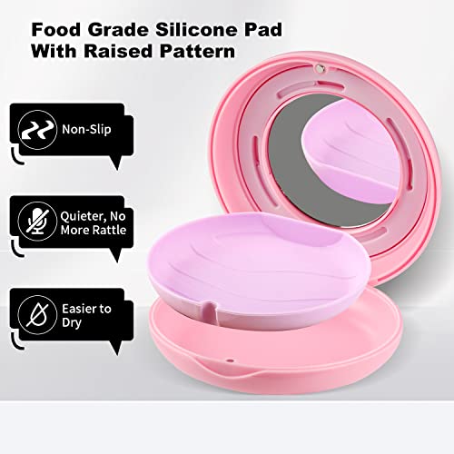 Retainer Case, Slim Aligner Case with Adjustable Vent Holes and Mirror, Compatible with Invisalign, Night Guard and Mouth Guard, Premium Retainer Case, With Aligner Remover Tool, Chew & Brush, Pink - color: Round: Pink
