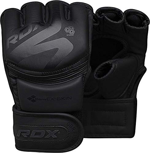 RDX MMA Gloves Premium Real Maya Hide Leather, Mixed Martial Arts Sparring & Grappling Gloves for Training, Fighting Gloves, Fingerless Design, Padded Open D-Cut Palm, Mixed Martial Arts Equipment - size: Small