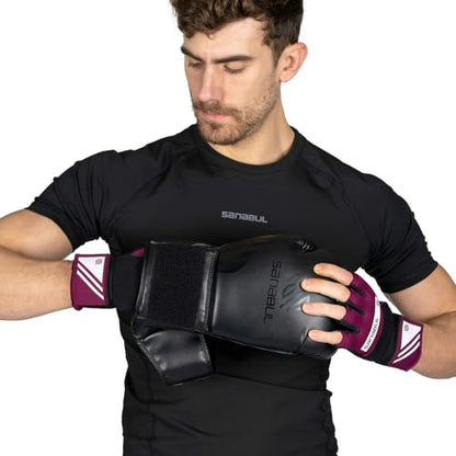 Sanabul Gel Boxing Hand Wraps for Men & Women Muay Thai MMA Kickboxing Quick Wraps Boxing Inner Gloves Wrist Knuckle Protection - color: Purple/White, size: Large-X-Large
