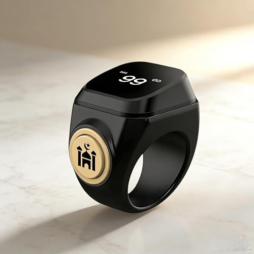 Smart Tasbih Counter,20mm (10) Muslim Digital Azan Alarm Clock Zikr Ring,APP Support Digital Counter Prayer Reminder Rings, Waterproof 4 Digit Finger Counter for Muslims - color: Black, size: 20mm