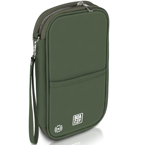 BOACAY Travel Document Organizer with RFID, Family Passport Holder, Wallet for Women & Men, Portable & Waterproof Case for Cards, Boarding Pass, Money - color: Olive Green