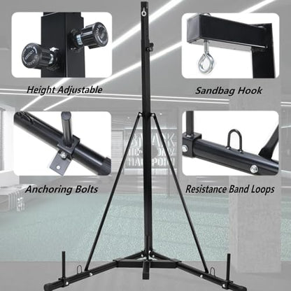 Clevich Height Adjustable Punching Bag Stand, Heavy Duty Boxing Stand, Steel Sandbag Rack - Supports Up to 150 lbs for Home Gym Fitness
