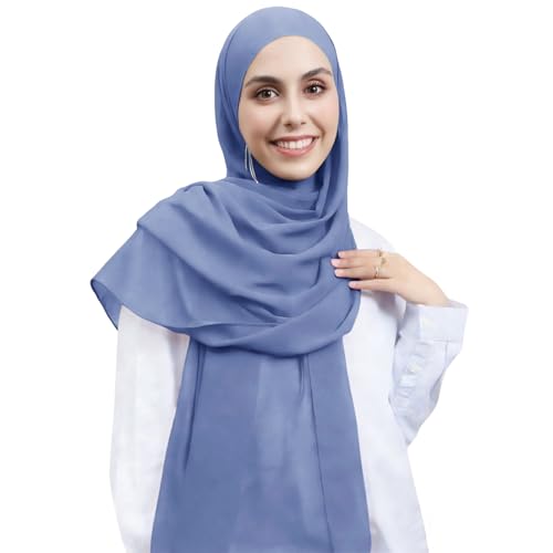 Instant Hijab Set 3-in-1 Chiffon Hijab Scarf for Women with Built-in Magnets and Undercap Head Wraps - color: Blue