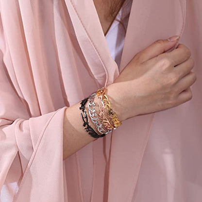 Qitian Islamic Jewelry Gifts for Women Allah Gold Bangles Bracelets Ayatul Kursi Arabic Cuff Bracelet for Women Men Islam Eid Ramadan New Year Gifts - color: Q-Rose Gold-Oriental