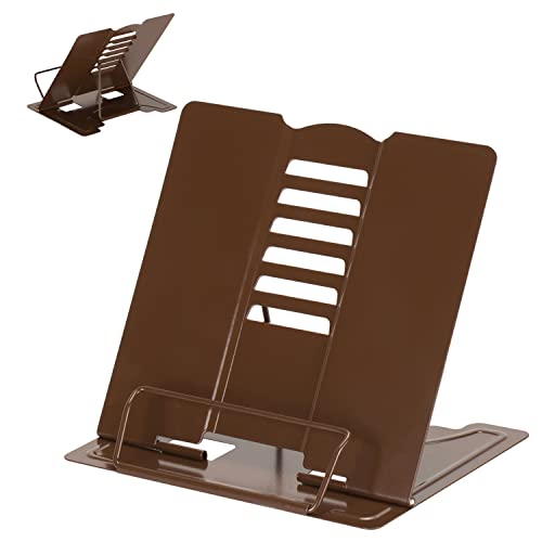 Metal Book Stand Adjustable Book Holder for Reading | Portable & Sturdy For Textbooks Cookbooks Sheet Music Papers Study - color: Full Brown