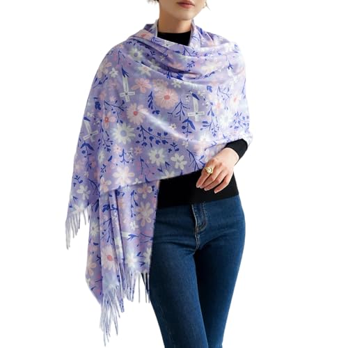 Prayer Shawls for Women Christian Floral Blanket Scarf with Cross,Wrap Scarf for Teacher Mother Church Gifts - color: Purple