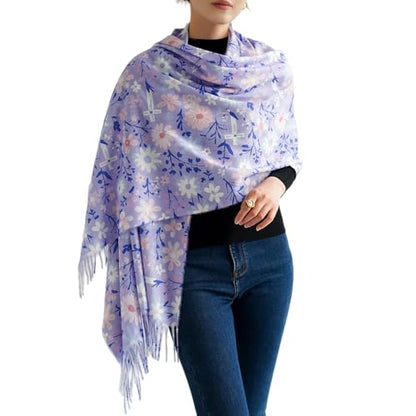 Prayer Shawls for Women Christian Floral Blanket Scarf with Cross,Wrap Scarf for Teacher Mother Church Gifts - color: Purple