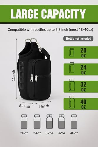 Magnetic Gym Bag Water Bottle Carrier Holder with Phone Pockets & Shoulder Strap,Gym Bag Accessories Organizer - color: Black