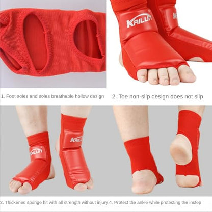 Taekwondo Foot Protector Unisex PU Leather Soft Boxing Sparring Foot Guards, Training Sparring Gear Muay Thai Kung Fu Tae Kwon Foot Gear Support for Men Women Kids