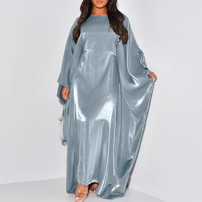 Muslim Dress Women One-Piece Prayer Dress Long Robe Long Sleeve Maxi Kaftan Dresses Islamic Clothes Set - color: Blue