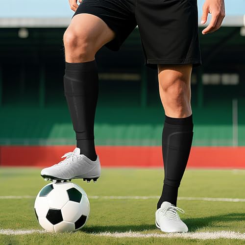 XZQTIVE Soccer Shin Guards with Shin Sleeves and Soccer Socks, Football Shin Pads Set for Kids Youth and Adult - color: black, size: L(Youth/Adult)