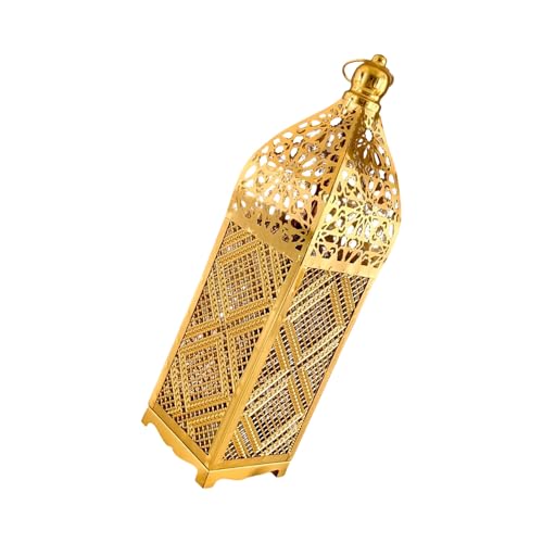 Decorsative LED Lighted Lamp with Intricate Metalwork Moroccans Ramadans Hanging Decors for Living Room Patios Garden Decoration - size: L