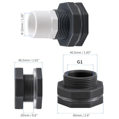 1 Inch PVC Bulkhead Fitting Water Tank Connector Adapter Fitting with Male Thread Coupling, Thru-Bulk Pipe Fitting for Rain Barrels Aquariums Ponds Industrial Plumbing - size: Pack of 1