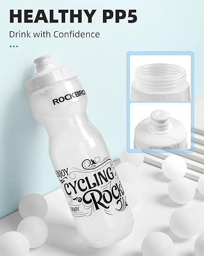ROCKBROS Bike Water Bottle, 20-25oz BPA-Free Leakproof Squeeze Bottle | Material: PP5 20-25oz bottle; Safety: BPA/BPS-free; Design: Leakproof high-flow cap; Fits most bike cages - color: 20oz Black Grey