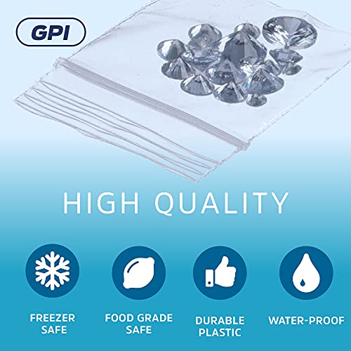GPI - 1000 Count, 1.5" x 1.5" Clear Plastic Reclosable Zip Bags, 2.5 Mil Thick, Strong & Durable Poly Baggies with Resealable Zip Top Lock for Travel, Storage, Packaging & Shipping - size: 1.5" x 1.5"