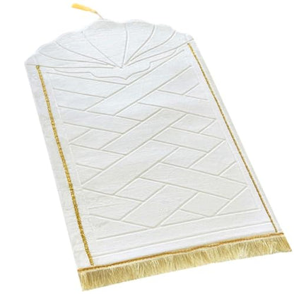 JE JOUE Prayer Rug Muslim Mat Islamic - Thickening Sponge Muslim Rug for Men Women Household Halal Prayer mat Eid Travel Ramadan（Milk White） - color: White