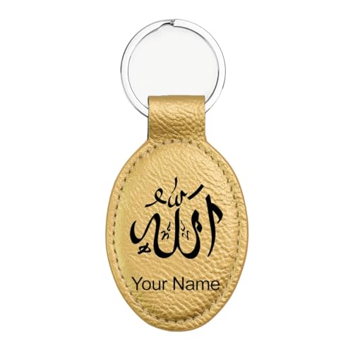 LaserGram Oval Keychain, Allah 1, Personalized Engraving Included (Gold) - color: Gold