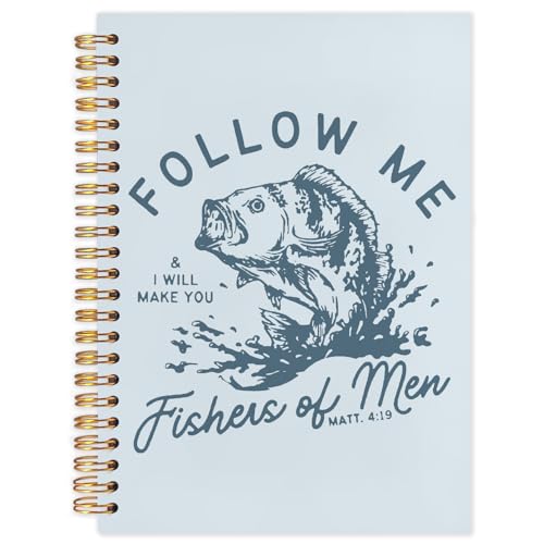 WUCHJ Light Blue Retro Fish Christian Notebook, Matthew 4:19 Bible Verse Journal, Religious Scripture Spiral Notebook Journal for Note Taking, Christian Faith Based Gifts for Women Men, 5.5x8.3 Inch - color: light blue fish follow me