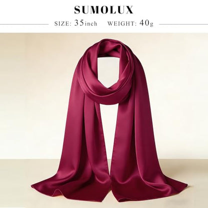 Sumolux Head Hair Scarf for Women 35" Like Satin Silk Scarf Hair Wrapping Night Bandana Large Square Scarves - color: A Solid Burgundy