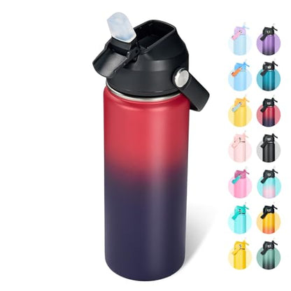 Fijinhom 18oz Insulated Stainless Steel Water Bottle, Wide Mouth Double Wall Vacuum, Silicone Straw, Sweat & Leak Proof, BPA Free Insulated Water Flask for Travel, Keep Cold 24h Hot 12h, Red - color: Red, size: 18 Ounces
