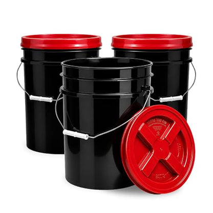 5 Gallon Bucket - Food Grade w/Lid BPA-Free, Black/Red, 3 | Airtight Gamma Seal Screw-On Lid, Heavy-Duty 90 Mil HDPE Plastic, Food Safe and Durable Container, Bulk Storage, Made in USA - color: Black/Red, size: 3 Packs