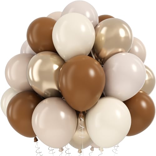 Neutral Brown Balloons, 12 Inch Brown Gold Sand White Cream Beige Ivory Helium Balloons with Metallic Champagne Gold Balloon for Boho Neutral Bridal Baby Shower Rodeo Birthday Wedding Thanksgiving - color: Brown Beige
