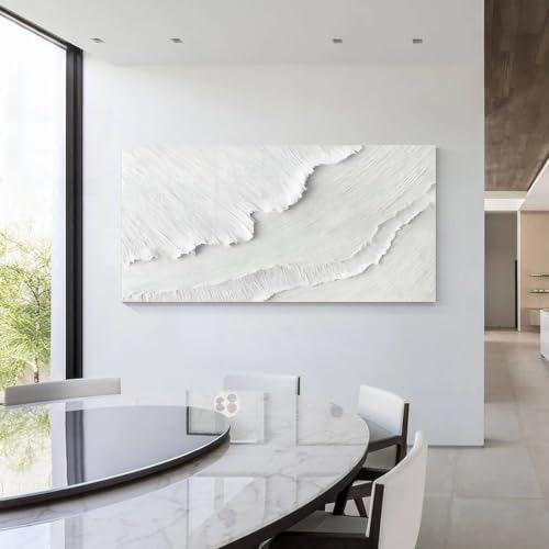 JELRINR Minimalist Texture White Wall Art hand painted Art Oil Paintings,Modern Home Wall Decor,Wall Art for Bedroom,Dining Room Wall Decor 24x48inch - color: JR010
