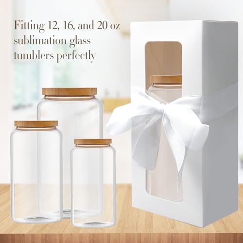 SENONAPO 64 Pcs Gift Boxes with Ribbon 12oz 16oz 20oz for Transparent Gift Box for Sublimation Glass Exhibition Boxes Drinking Glasses Jars Blanks Tumbler Sublimation Tumblers Gift Box (White)