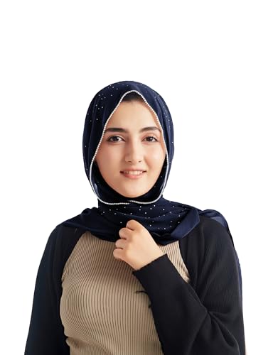 Hijab for Women Premium Chiffon Hijab Rhinestone Hijab Scraf for Women Muslim - color: Navy Blue
