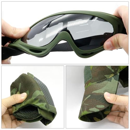 Airsoft Mask with Goggles, Foldable Half Face Airsoft Mesh Mask with Ear Protection for Paintball Shooting Cosplay CS Game - color: 3-ODCP-3PCS, size: 3pcs