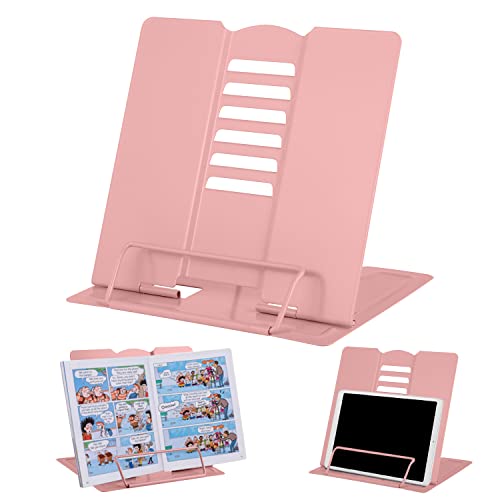 MSDADA Desk Book Stand Holder for Reading, Adjustable Cookbook Stand,Metal Reading Stand for Textbooks Recipes Music Books Tablet, Gifts for Kids Girls 8-12 (Morandi Pink) - color: Morandi Pink