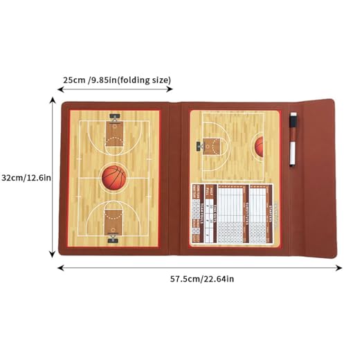JIANNA Basketball Coaching Board 12.6" x 9.85" Folding Double-Sided Magnetic Dry Erase Strategy Board with Reinforced Stitching PU Cover, Thick Magnetic Player Tokens & Marker