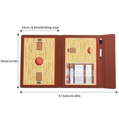 JIANNA Basketball Coaching Board 12.6" x 9.85" Folding Double-Sided Magnetic Dry Erase Strategy Board with Reinforced Stitching PU Cover, Thick Magnetic Player Tokens & Marker