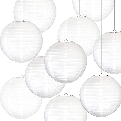 White Paper Lanterns 10 Pcs size of 12" Chinese Round Paper Hanging Decorations Ball Lanterns Lamps for Home Decorations, Parties, and Weddings - color: White