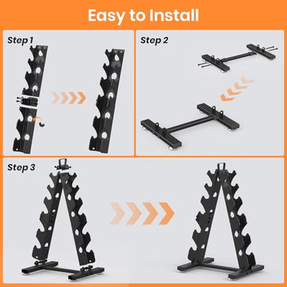 TomCare 6-Tier|5-Tier|4-Tier|2-Tier Dumbbell Rack Stand Only for Home Gym | Stable A-Frame, Fits 5–35 lb Dumbbells, Protective Padded Cradles, Adjustable Feet, Easy-Carry Handle (Stand Only) - color: Black, size: 6 Tier